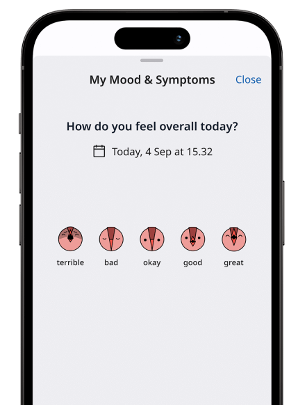 Fyrli App Mood and Symptoms Screen